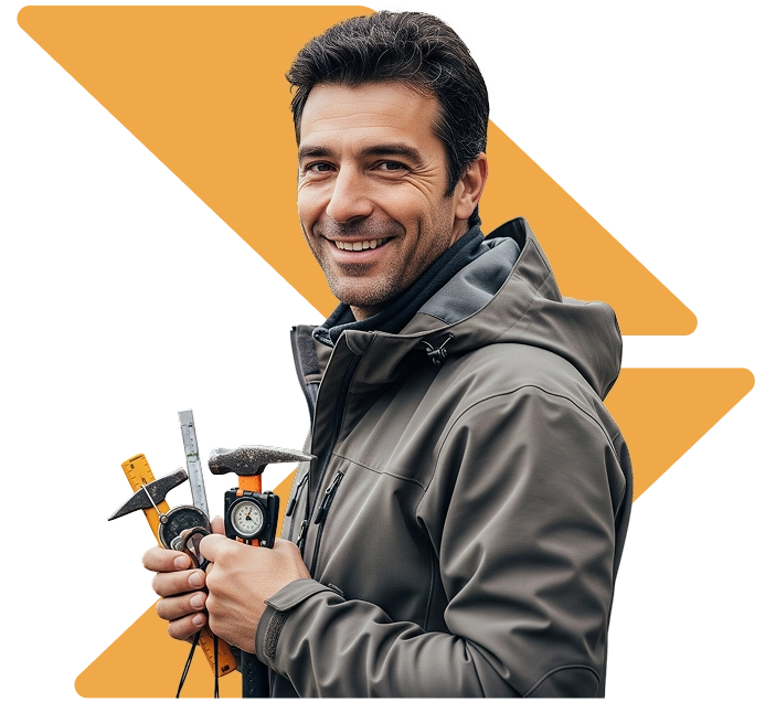 geologo con in mano degli strumenti di musurazione 2