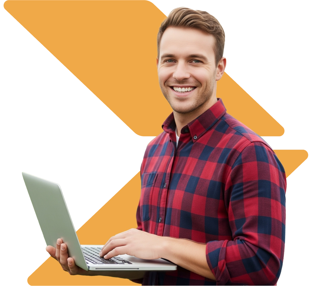 perito agrario lavora con un portatile in mano